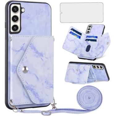 Imagem de Asuwish Capa de telefone para Samsung Galaxy S23 Plus S23+ 5G capa carteira com protetor de tela de vidro temperado e alça transversal cordão mármore crédito celular S23plus 23S + S 23 23+ SM-S916U
