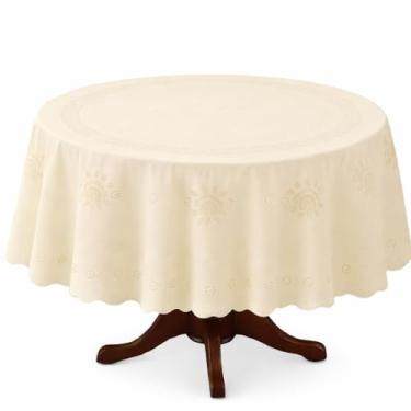 Imagem de Dependable Industries inc. Essentials Toalha de mesa de vinil estilo renda – Design floral de crochê em relevo, capa de mesa durável e limpa para sala de jantar, cozinha e uso interno/externo (marfim
