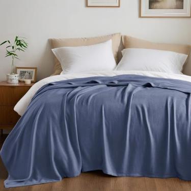 Imagem de Cobertor King Size, 70% raiom (derivado de bambu) e 30% algodão, tecido jacquard leve, cobertor de verão respirável e macio para cama ou sofá, 274 cm x 228 cm, azul-marinho