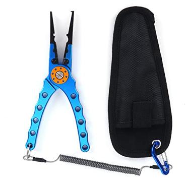 Imagem de AYNEFY Alicate de Pesca, Mandíbula de Aço Inoxidável e Cabo de Alumínio para Abertura de Anel Dividido, Remoção de Gancho e Corte de Linha Trançada, Com Cordão Enrolado Em Fio e Bolsa de (BLUE)