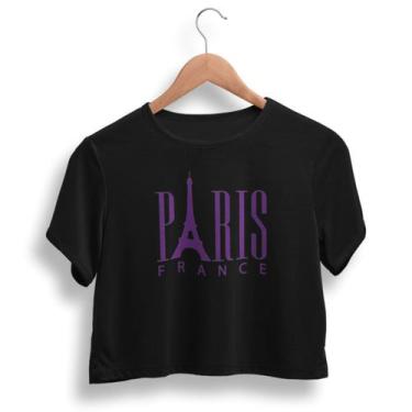 Imagem de Cropped Paris Blusa Feminina Torre Eiffel Camiseta Gola Careca 100% Al