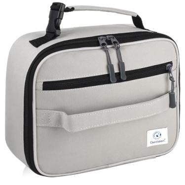 Imagem de Genteen Lancheira infantil, lancheira isolada para crianças, meninos, meninas, bolsa macia, bolsa térmica de volta às aulas, lancheira para escola, trabalho, atividades ao ar livre (cinza)