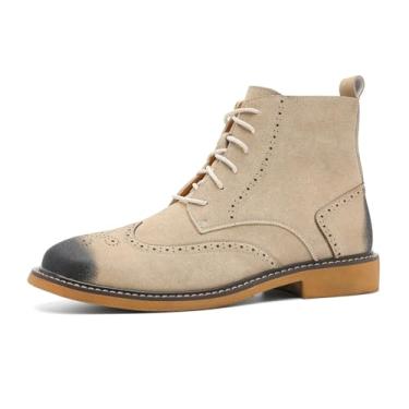 Imagem de Botas sociais masculinas de camurça com cadarço no tornozelo | Botas Chelsea retrô de cano médio | Sapatos Oxford clássicos com ponta de asa para negócios, trabalho e uso casual, Off-white, 40 BR