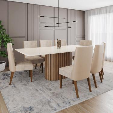 Imagem de Conjunto Mesa Solana 200cm com Vidro 08 Cadeiras Anne Marrom/Off White/Bege/Creme