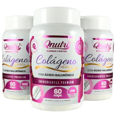 Imagem de Kit 3x Colágeno Verisol 60 Cápsulas Acido Hialurônico Biotina Zinco Vitaminas Minerais Suplemento Qnutri