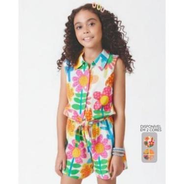 Imagem de Conjunto infantil estampado verão leve fresco estiloso - Vermelho e Amarelo - Menina 4 a 14 anos-Feminino