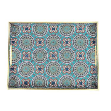 Imagem de Bandeja de servir grande de plástico com alças, bandeja de servir grande retangular, bandeja de mesa de café para otomano, sala de estar e bandeja decorativa para casa, 40,6 x 30,5 cm