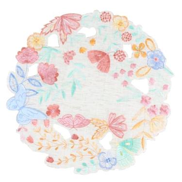 Imagem de Jogo americano de primavera, conjunto redondo de 4 flores bordadas florais rosa, Páscoa, sazonal, borboleta, verão, flor, jantar, decoração de mesa de centro