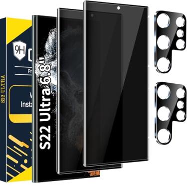 Imagem de Arshek Protetor de tela ultra privacidade S22 - vidro temperado 9H, suporte ultrassônico para impressão digital, curvo 3D, película anti-espião transparente HD para Samsung S22 Ultra 5G protetor de