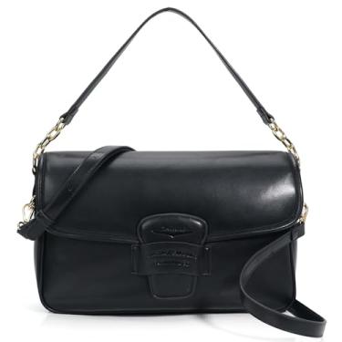 Imagem de Chinllo Bolsa transversal feminina com aba, bolsas de couro vegano com alça superior e alça ajustável, Napa preta, Medium