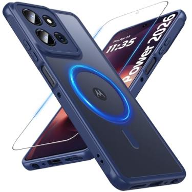 Imagem de Capa magnética para Motorola Moto G Power 2026, G Power 2026 com protetor de tela [compatível com MagSafe], capa protetora fina à prova de choque traseira fosca para Moto G Power 5G 2026, azul
