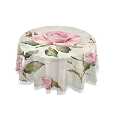 Imagem de Qilmy Toalha de mesa redonda de palmeira de treliça verde, 152 cm, resistente à água, à prova de derramamento, capa de mesa grande para jantar de reunião de família em ambientes internos e externos