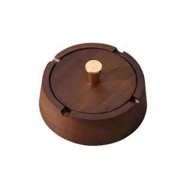 Imagem de x3anggyt5 Cinzeiros de cigarros Cinzeiro de madeira arredondado com tampa Cinzeiro de mesa removível de aço inoxidável para casa, pátio, interior, exterior, fumante, cinzeiro, cinzeiro, exterior