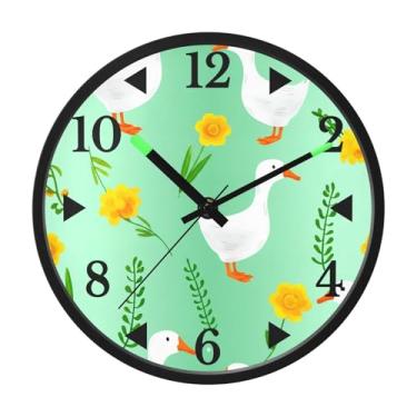 Imagem de STAYTOP Lindo relógio de parede de LED de pato branco para quarto com brilho noturno, relógios de parede silenciosos de 30 cm para decoração de sala de estar, controle de som, relógio de parede