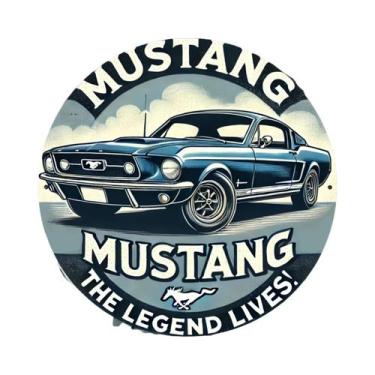 Imagem de Placa De Metal Redonda Vintage Mustang Clássica, Arte De Parede Duráve