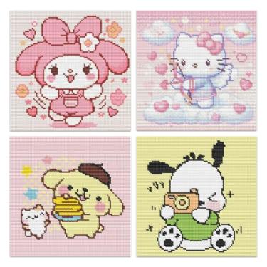 Imagem de eimivrc 4 kits de arte de diamante para adultos, kits de arte de diamante de desenho animado para crianças, kits de pintura de diamante de broca completa DIY para adultos arte de pedras preciosas e