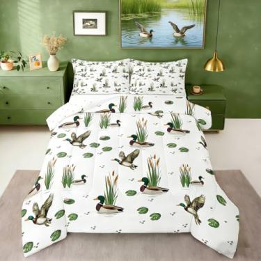 Imagem de Erosebridal Conjunto de edredom Queen com estampa de pato selvagem, caça, pesca, animais da floresta, lago, rústico, estilo casa de fazenda, para quarto de meninos, meninas, adolescentes e adultos