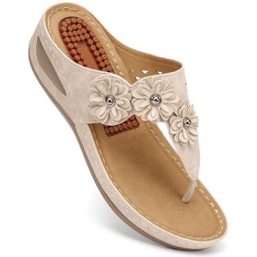 Imagem de FUDYNMALC Sandálias femininas de plataforma: chinelos elegantes de verão confortáveis plataforma ortopédica calçados casuais para caminhada, Bege, 41