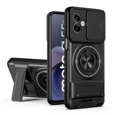 Imagem de SORAKA Capa para Motorola Moto G55 5G com suporte,proteção de lente com janela e capa dupla de PC e TPU compatível com suporte magnético para carro