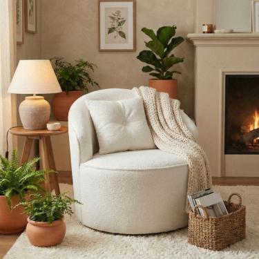 Imagem de Poltrona Orgânica Decorativa Confortável Amore Bouclê Branco - Montanari`s Decor