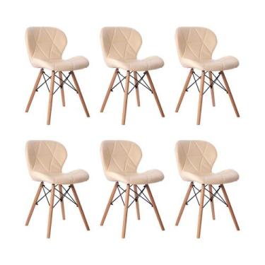 Imagem de Kit 06 Cadeiras Estofada Jantar Charles Eames Eiffel Slim Wood Confort
