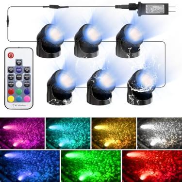 Imagem de Srygery Luzes RGB para lagos subaquáticos, 20 cores, luzes de LED submersíveis com temporizador, IP68 à prova d'água com controle remoto para lagoas externas, aquário, jardim, piscina (conjunto de 6)