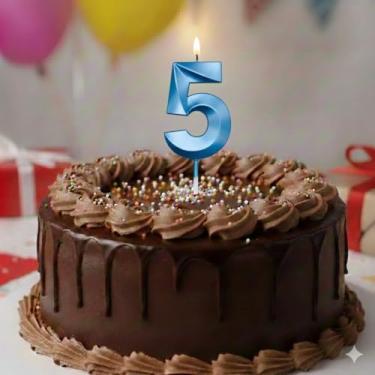 Imagem de Vela De Aniversário Design Número Com 7Cm Silver Festas Azul (Número 5)
