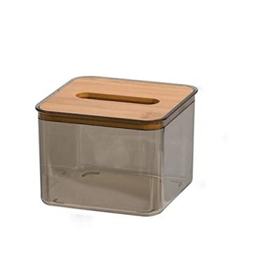 Imagem de Porta-guardanapos caixa de papel higiênico extraível caixa de papel de mesa para banheiro cozinha organizador de armazenamento de escritório (cor: marrom transparente tamanho: médio) (marrom