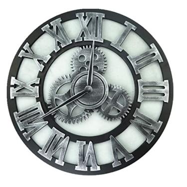 Imagem de Relógio de parede grande retro estilo industrial madeira casa relógio de parede decorativo para sala de estar escritório bar parede (cor: A Tamanho: 40 cm) (D 30 cm)