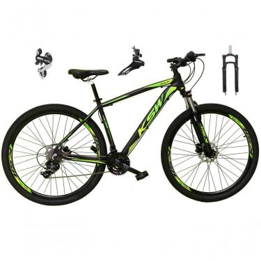 Imagem de Bicicleta Aro 29 Ksw Xlt 24v Câmbio Shimano Acera K7 Garfo Trava Freio A Disco - Preto-verde Tam.15