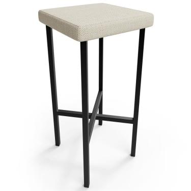 Imagem de Banqueta Alta Bar Cozinha Sala De Jantar Preto Stella L02 Linho Champagne - Lyam Decor