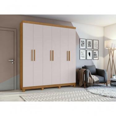 Imagem de Guarda-roupas Casal 6 Portas 3 Gavetas Jazz Com Pés Sem Espelho Amendoa Clean Off White