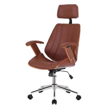 Imagem de Cadeira Giratória Kopenhagen Bergen Lisboa Fratini Em Madeira Revestida Em Pu Marrom Base Rodízio