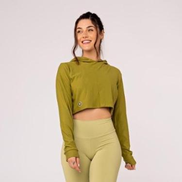 Imagem de Cropped Feminino Curto de Moletinho com Capuz e Manga Longa-Feminino