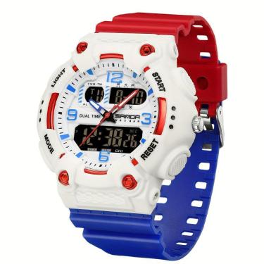 Imagem de Relógio Esportivo De Moda Masculino Sanda - à Prova D'água Branco Vermelho