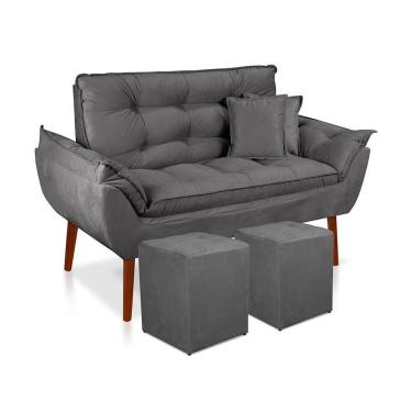 Imagem de Kit 01 Namoradeira Opala 02 Puff Quadrado 02 Almofadas Cinza Grafite