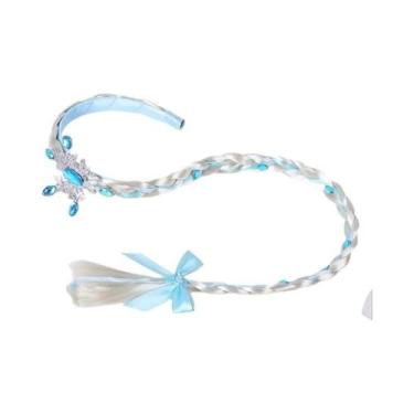 Imagem de Peruca De Princesa Elsa Frozen Com Trança Azul E Rosa, Tiara De Floco 