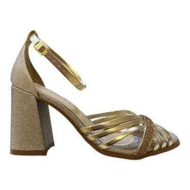 Imagem de Sandalia Feminino Ramarim Casual Salto Bloco Alto Calcanhar Fechado Brilho Glitter Strass 25-41209 D-Feminino