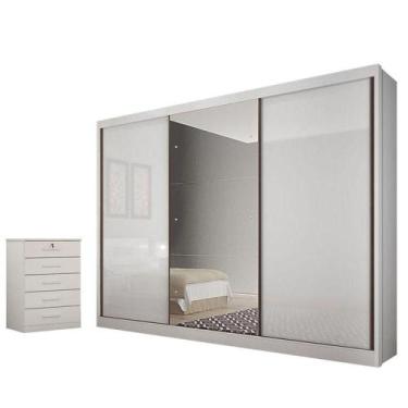 Imagem de Guarda Roupa Casal Sonetto Com Espelho E Gaveteiro Suiça Neve - Novo H