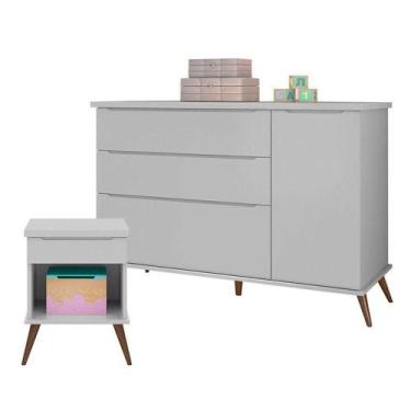 Imagem de Cômoda Infantil Com Porta E Mesa De Apoio Alice Cinza Acetinado - Phoe