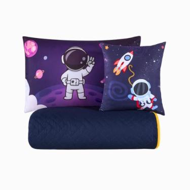 Imagem de Colcha Roupa De Cama Solteiro 5 Pçs Matelado Quarto Menino Foguete Ast
