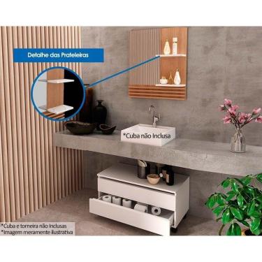 Imagem de Armário C- Balcão Banheiro Rodizios Bn3603 S- Cuba 80cm E Espelho Bn3614 Amendoa-marmore Branco - Tecno Mobili