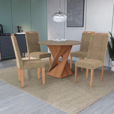 Imagem de Conjunto Sala De Jantar Luna Kappesberg 4 Cadeiras Veludo Bege