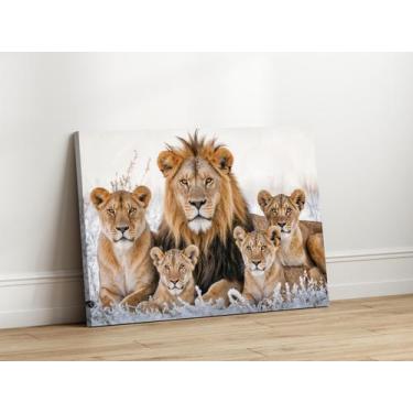 Imagem de Quadro Decorativo para Sala Quarto Familia Leao 3 Filhotes 40x60 Linha