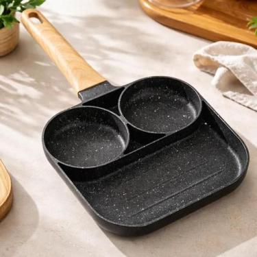Imagem de Frigideira Tripla Antiaderente Ovos Panqueca Branco/Preto - Top Rio