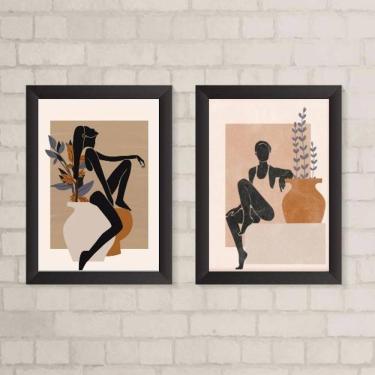 Imagem de Kit 2 Quadros Boho Mulheres c/ Vasos 24x18cm - Vidro