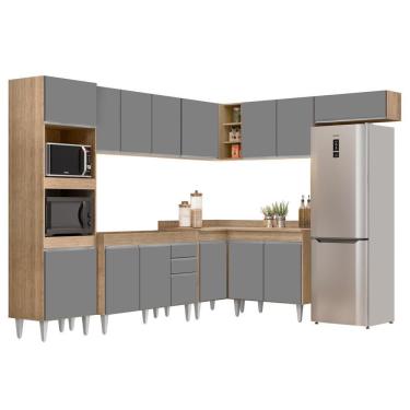 Imagem de Armário De Cozinha Modulada De Canto 8 Peças Cp01 Balcão Castanho/cinza - Lumil
