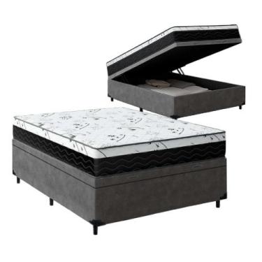 Imagem de Cama Box Baú Casal 138 Suede Cinza com Colchão Espuma D33 One Face Pre
