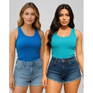 Imagem de Kit 2 Blusa Regata Feminina Ribana Canelada Basica Lisa - Luau Brasil,