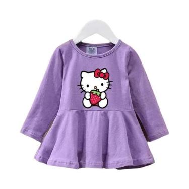 Imagem de Vestido De Manga Longa Para Meninas Com Estampa Da Hello Kitty, Roupa 